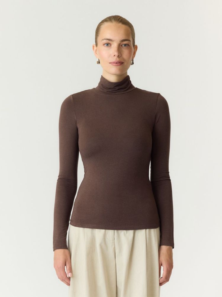 YASWOOLAN LS HIGH NECK TOP 298838 Chocolat